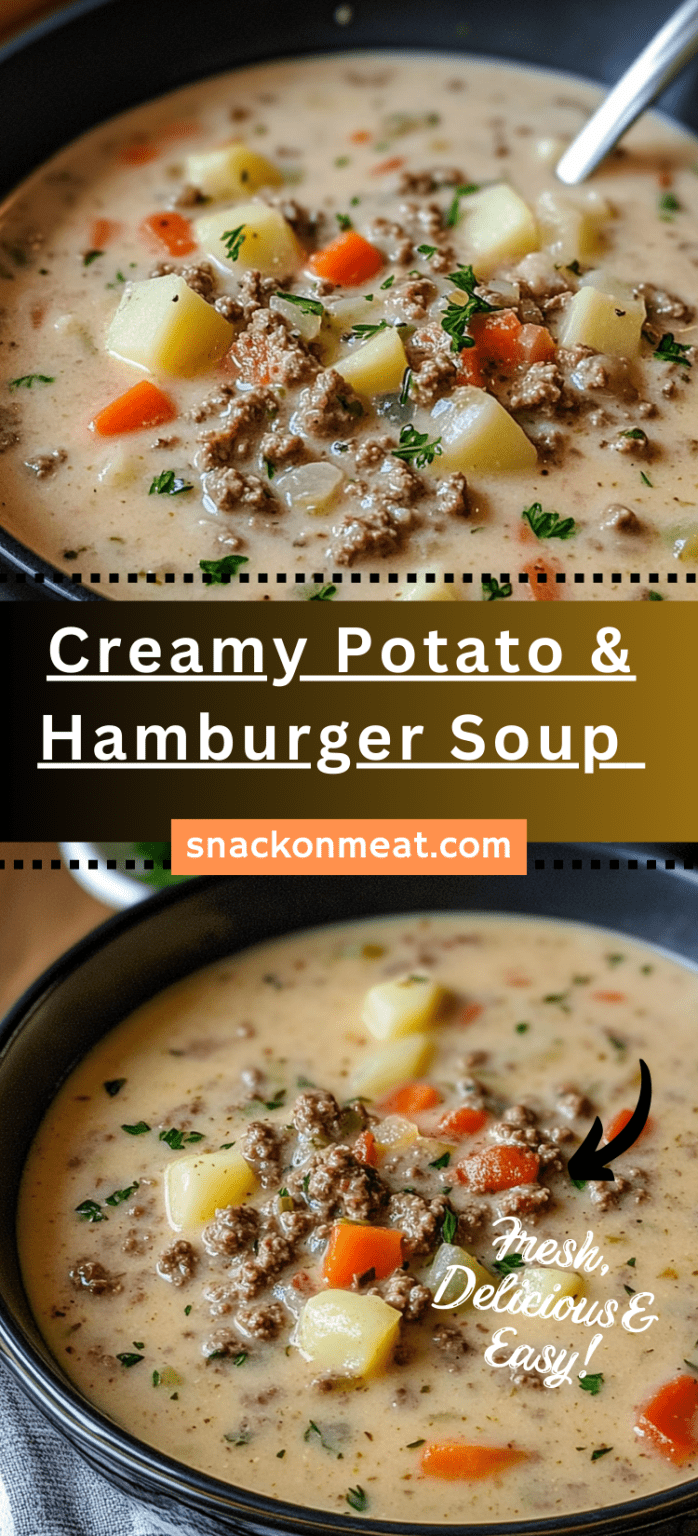 Creamy Potato & Hamburger Soup Made In the Crockpot Snack On Meat