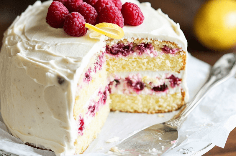 Old-Fashioned Raspberry Lemon Cake with Lemon Buttercream Frosting