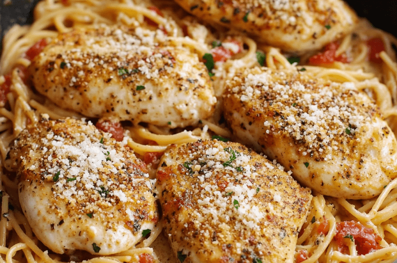 Creamy Chicken Pasta in White Wine Parmesan Sauce