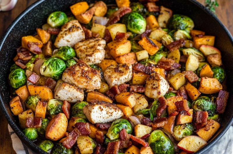 Harvest Chicken Skillet with Sweet Potatoes and Brussels Sprouts