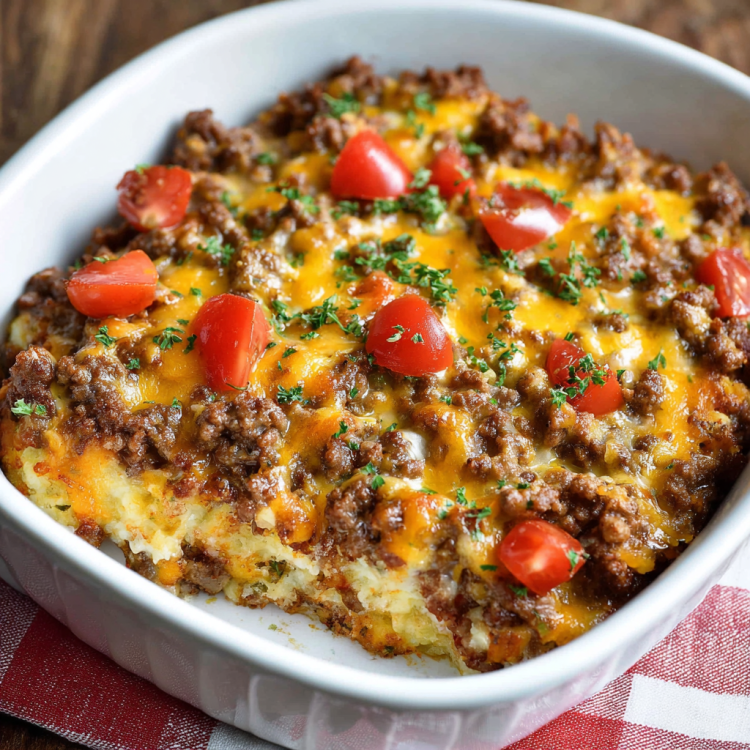 Keto Cheeseburger Casserole Snack On Meat