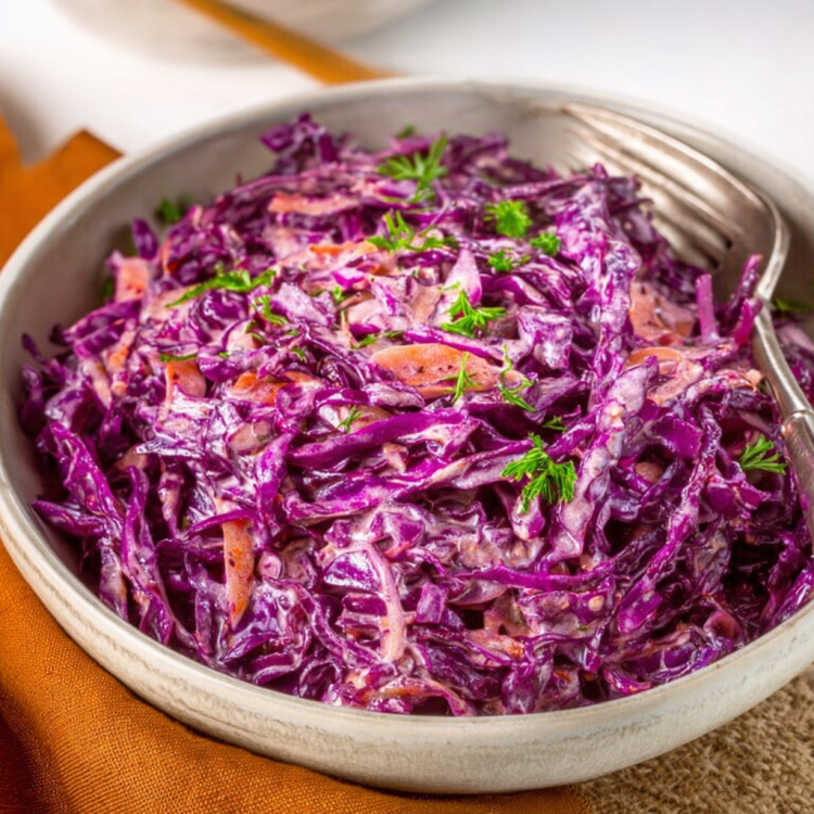 Pred Cabbage Creamy Red Cabbage Slaw - Snack On Meat