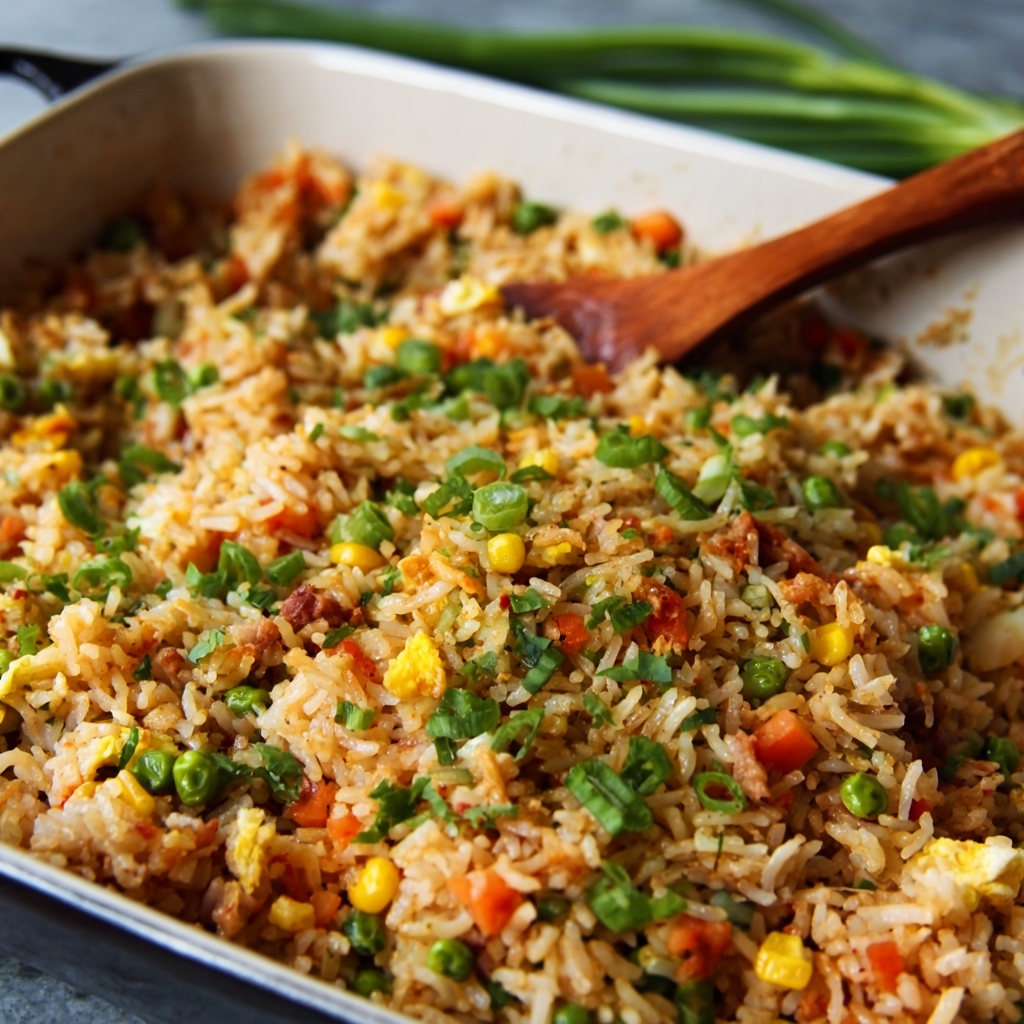 Easy Baked Fried Rice (Dump and Bake Recipe) - Snack On Meat